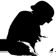 illustrations de personnages en situation professionnelle, métiers du batiment, lignes et traits en noir et blanc, pour utilisations diverses