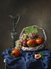 Still life with fruits and copper jar