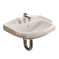 A white sink with a silver faucet and a chrome drain
