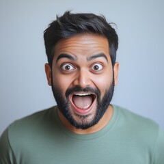 Excited man with wide open mouth expression
