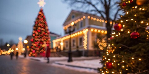 Vibrant Christmas Tree Lights in a Festive City Square with a Magical Holiday Atmosphere