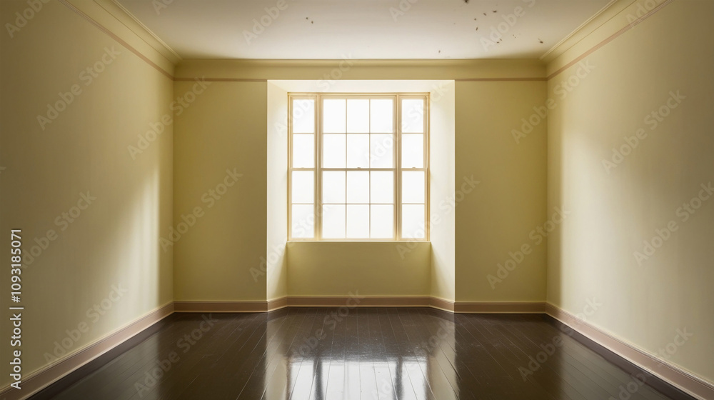 Poster empty soft yellow color studio room with shadow of window