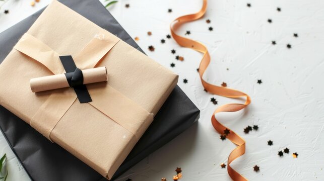 A beautifully wrapped graduation gift with a congratulatory note, ready for presentation