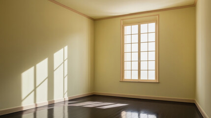 Empty soft yellow color studio room with shadow of window
