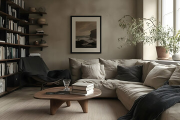 Photo Cozy Living Room Interior Design, Neutral Tones