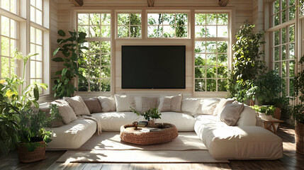 Illustration - Cozy Living Room with Greenery and Natural Light