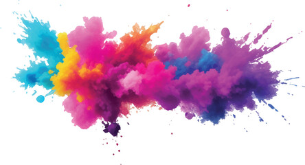 Obraz premium A vibrant explosion of multicolored powder creates a stunning, colorful cloud against a white background, capturing the energy and beauty of a Holi-inspired paint burst.