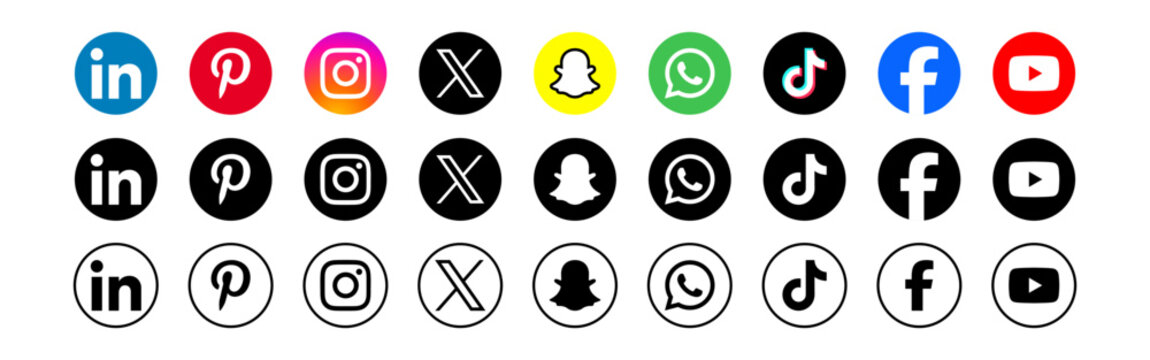 Vector illustration of social media network icons on transparent background