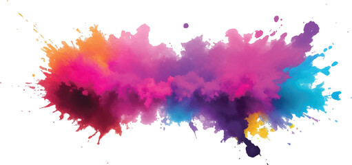 A vibrant explosion of multicolored powder creates a stunning, colorful cloud against a white background, capturing the energy and beauty of a Holi-inspired paint burst.