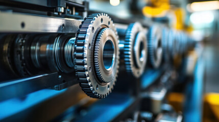 Fototapeta premium A close-up of industrial gears, showcasing precision engineering and mechanical components used in manufacturing processes.