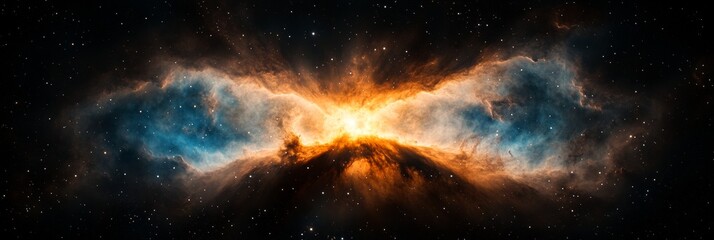 Fototapeta premium A breathtaking cosmic landscape featuring a nebula with vibrant orange and blue hues, creating a mesmerizing spectacle of celestial beauty.