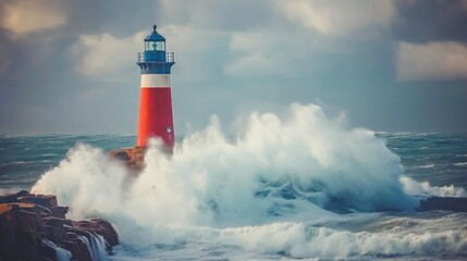 Lighthouse Stands Strong Against Powerful Ocean Waves
