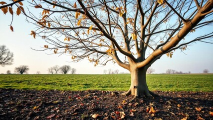 A pile of freshly pruned branches from a poplar tree scattered on the ground in a spacious layout, promotional text, pruning