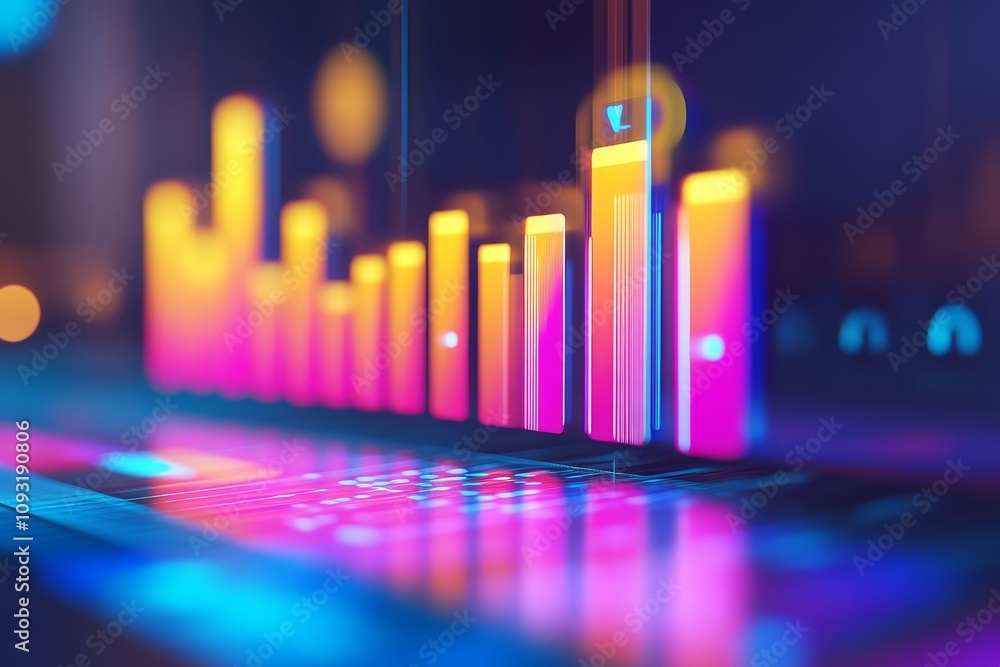 Poster a vibrant, abstract representation of sound waves with colorful bars, symbolizing data visualization