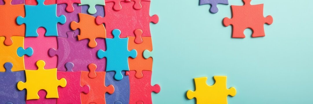 Abstract colorful jigsaw puzzle pieces background perfect for promoting your marketing content or text, jigsaw, text