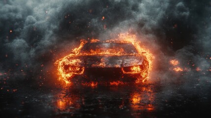 Fiery Car Inferno: A Digital Masterpiece