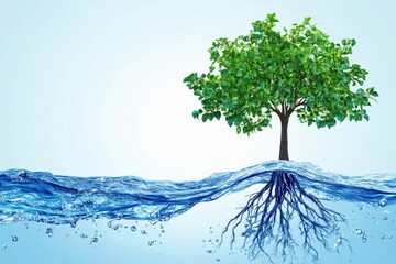 A tree with roots into flowing water symbolizing life.