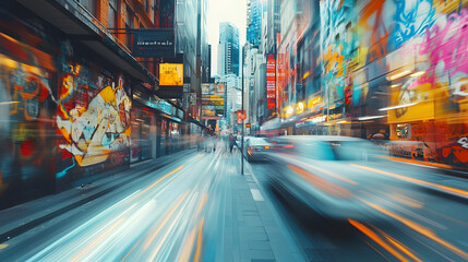 Vibrant City Street Art, Motion Blur, Urban Graffiti, Night Scene, Cinematic
