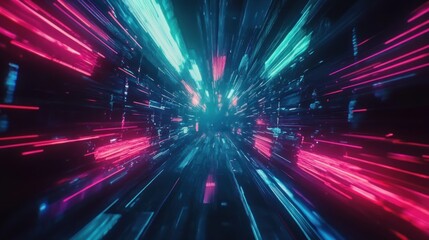 Fototapeta premium Neon Lightspeed Tunnel: A Digital Vortex of Pink and Blue