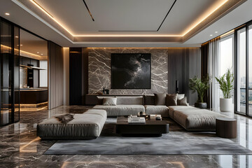 3D Illustration Modern Luxury Living Room Interior Design