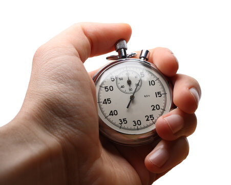 Male hand holding stopwatch