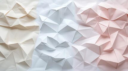 Fototapeta premium Folded paper creating abstract low poly relief in beige, white and pink