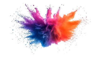 Rainbow Explosion of Colorful Powder.Multicolored Powder Explosion Isolated on White Background. colorful vibrant rainbow Holi paint color powder explosion with bright colors isolated white background