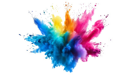 Rainbow Explosion of Colorful Powder.Multicolored Powder Explosion Isolated on White Background. colorful vibrant rainbow Holi paint color powder explosion with bright colors isolated white background