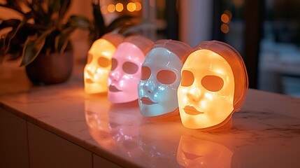 Glowing Personalized Face Masks with Custom Ingredients on Luxury Marble Countertop in Spa Setting