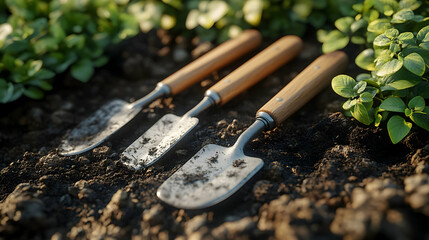 3D Render Gardening Tools Soil Plants Realistic Image