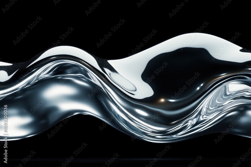 Poster Dynamic waves of translucent silver and blue flowing harmoniously, creating a mesmerizing abstract composition
