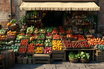 Obraz premium Illustration - Fresh Produce Market Display of Vibrant Fruits and Vegetables