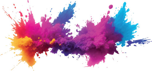 A vibrant explosion of multicolored powder creates a stunning, colorful cloud against a white background, capturing the energy and beauty of a Holi-inspired paint burst.
