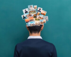 Abstract representation of a person looking at a vision board filled with images of wealth and success, Wealth Vision, Goal Setting