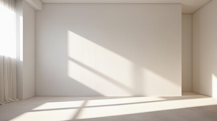 White empty wall, studio room with sunlight and shadows