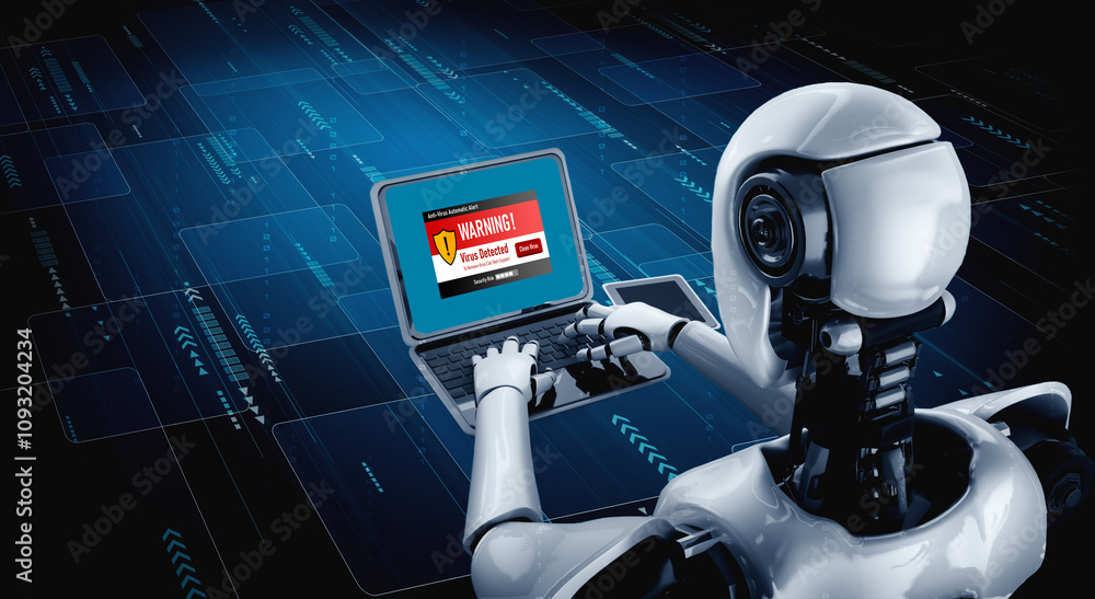 Poster virus warning alert on computer screen detected modish cyber threat , hacker, computer virus and mal