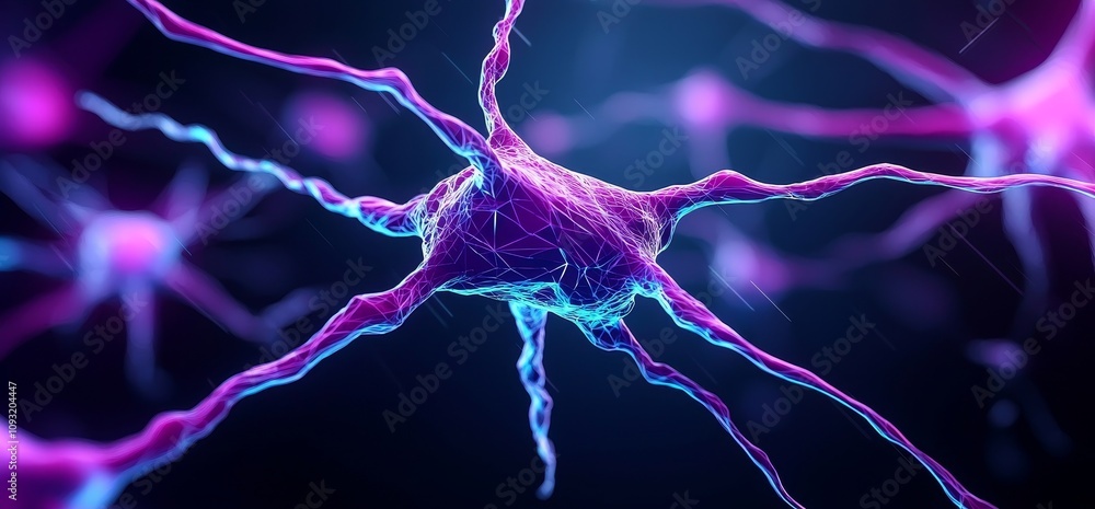 Poster 3D illustration of Big Data concepts, including Blockchains, Information Waves and Global Databases, and Neural Networks, among other things. Abstract technological backdrop.