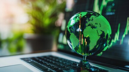 Green globe signifies global finance and technology rise