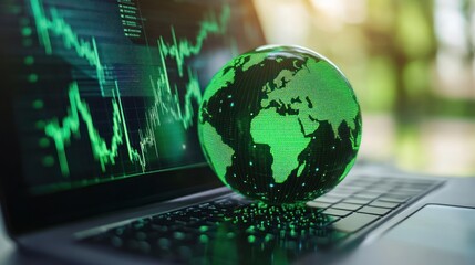 Green Earth projection on a laptop for data analytics.