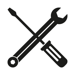 Tools icon on white background. Screwdriver sign vector. Wrench symbol. Tools and equipment icons in flat design.