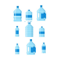 Variety of Plastic Water Bottles Illustrated on White Background
