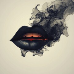 Lips enveloped in dark smoke with glowing red interior