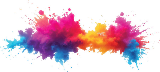 A vibrant explosion of multicolored powder creates a stunning, colorful cloud against a white background, capturing the energy and beauty of a Holi-inspired paint burst.