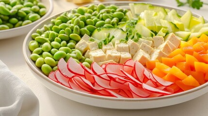 Healthy salad preparation kitchen food photography bright setting top view fresh ingredients for wellness