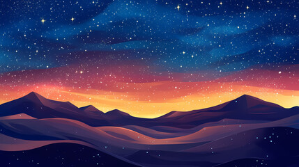 Fototapeta premium The desert sky was covered in countless stars, resembling a cosmic blanket draped above. Twinkling Desert Sky. Illustration
