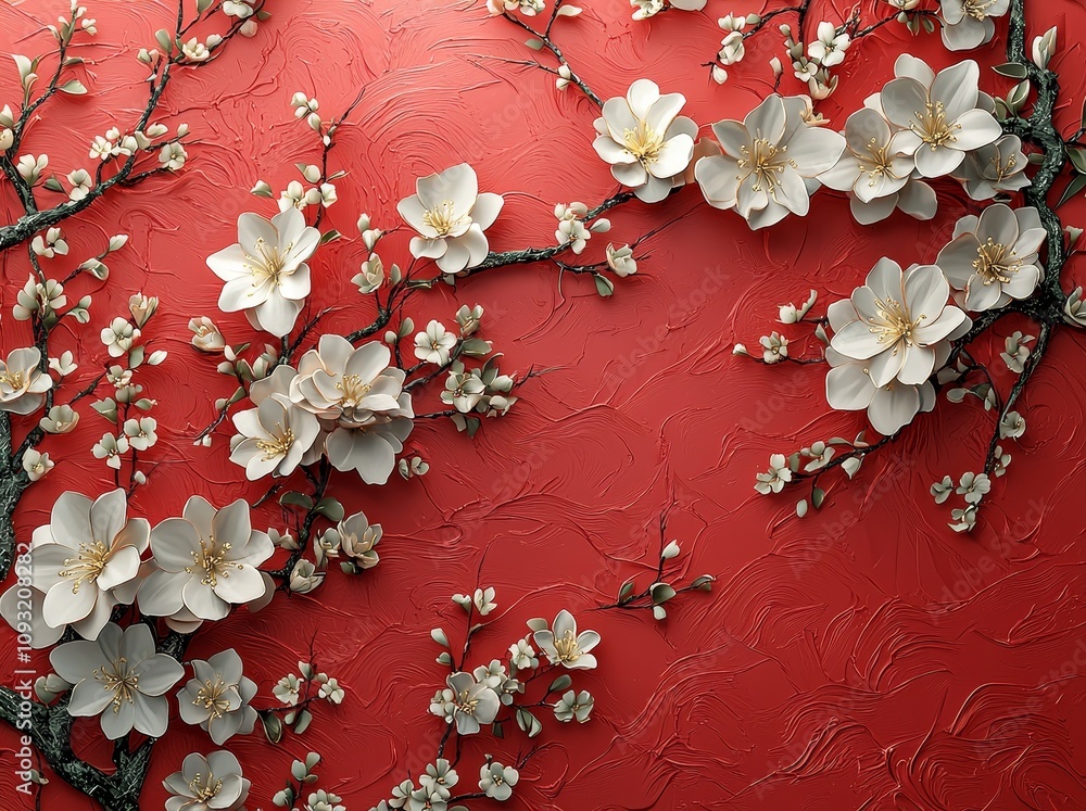 Poster decorative chinese luxury frame background in red and gold color with asian elements for copy space,
