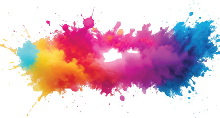 A vibrant explosion of multicolored powder creates a stunning, colorful cloud against a white background, capturing the energy and beauty of a Holi-inspired paint burst.