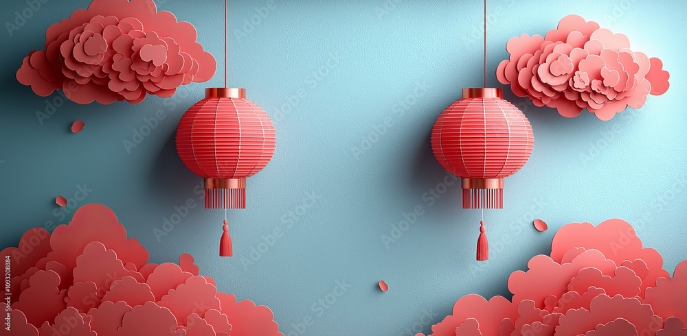 Aufkleber Lanterns and clouds for lunar background template of Chinese new year