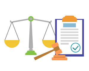 Affidavit. Document, judge's gavel and scales of justice. Vector simple color flat illustration.
