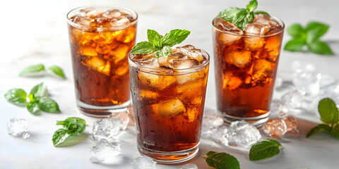 Photo Iced Tea with Ice Cubes and Mint